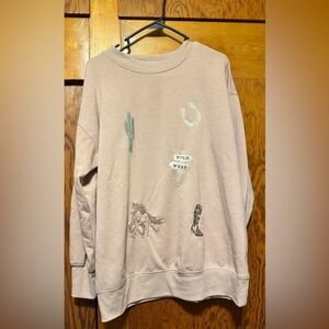 Women's Wild West Embroidered Crewneck Sweatshirt - Light Dusty Pink